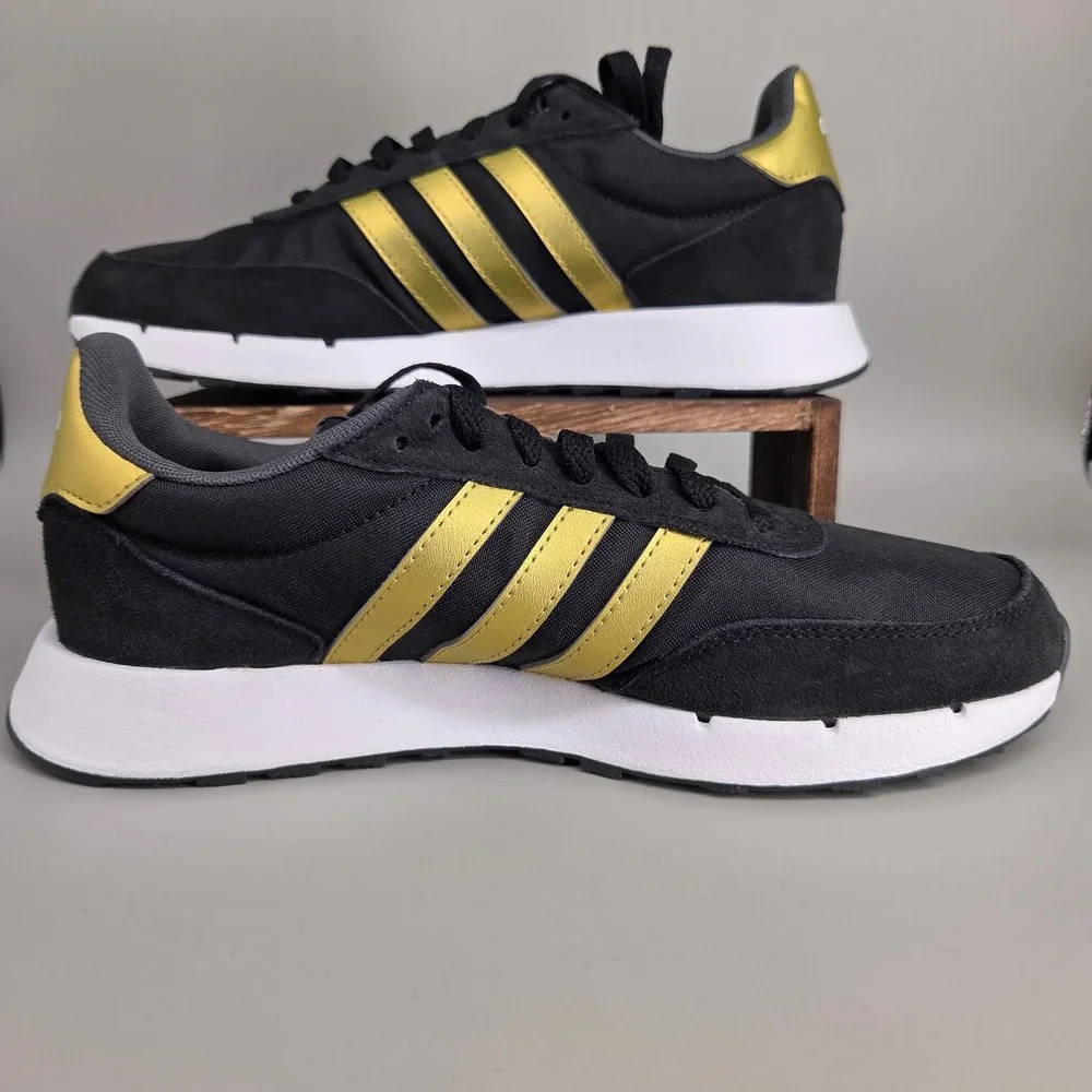 Adidas Run 60s 2.0 Shoes Mens 8 Black Gold GX1714 Retro Lifestyle Sneakers